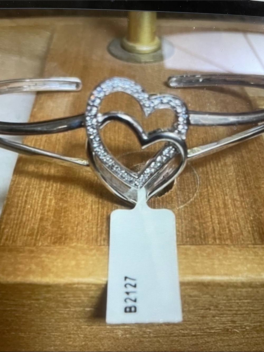 Sterling Silver Double Heart Cuff Bracelet with Zirconia Accents